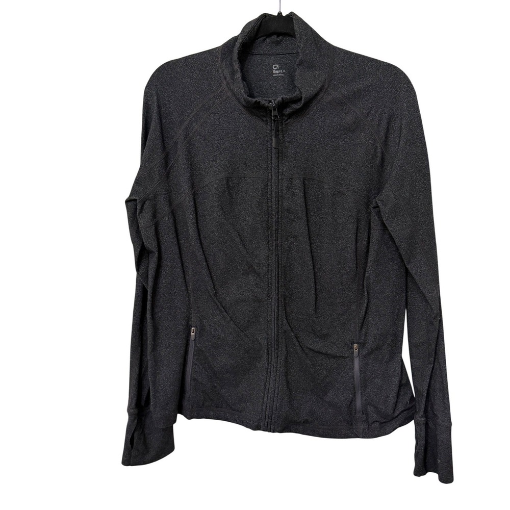 GapFit Womens XL Charcoal Gray Heathered Full‎ Zip Athletic Jacket Thumbholes